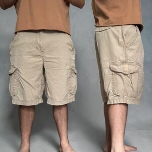 Life is Good Khaki Cargo Shorts Baggy Skater Y2K Tan Size 34
